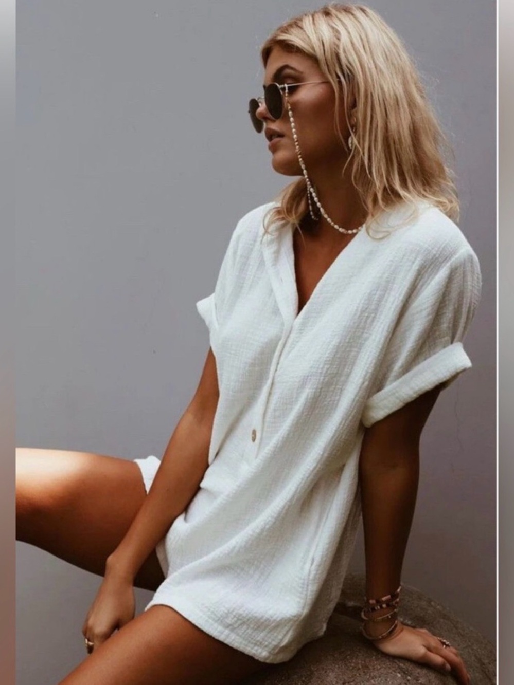 Maurie + Eve White Gauze Cotton Beach Cover-Up Romper D5
